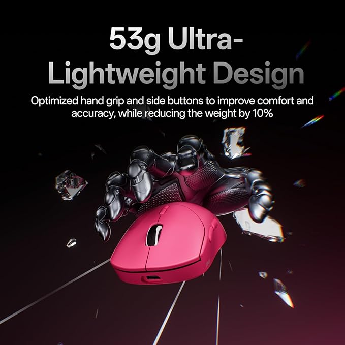 Rapoo VT2 MAX Wireless Gaming Mouse, True 8K Wireless Polling Rate, 53g Lightweight, Up to 750 Hr Battery, Nordic nRF54L15 MCU, 120-Million Optical Switch, 10 Programmable Buttons, Macro Enabled