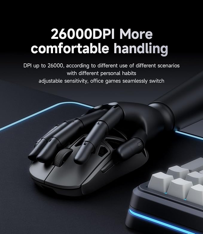 MCHOSE AX5 Wireless Gaming Mouse, 4KHz Polling Rate Focus PAW 3395 Optical Sensor - 26,000 DPI, 49g Ultra-Lightweight - 75 Hr Battery, Magnesium Alloy Mice - Black