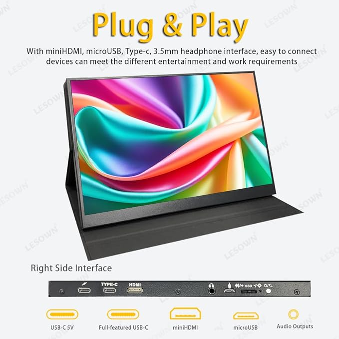4K Portable Monitor 13.3 inch IPS 3840x2160 USB Type C Built-in Speakers HDMI Wide Screen Small Travel Display for PC Laptop Computer