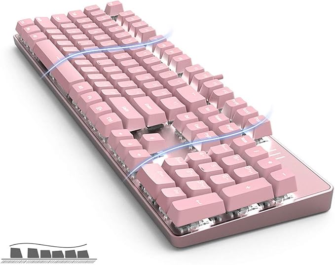 Merdia Full Size Wired Mechanical Gaming Pink Keyboard | Blue Switch 104 Keys US Layout Full Size Pink PC Gaming Keyboards | Hot Swappable LED Backlit Light Up Wired Mechanical Computer Keyboards