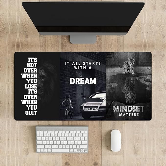 Black and White Keyboard Mat Mindset Matters Inspirational Mousepad Motivational Office Long Mouse Pad Desk Pad Mouse mat for Desktop Gamer Guy Boys Mens Office Accessories 31.5"x15.7"