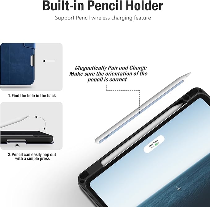 Antbox Case for iPad Pro 11 inch 4th Generation (2022)/3rd/2nd/1st Gen Vegan Leather with Pencil Holder Auto Sleep/Wake Function iPad Pro 11 Cover (Blue)