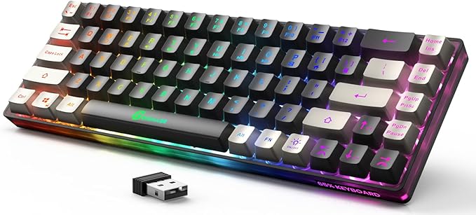 GEODMAER 65% Wireless Gaming Keyboard, Rechargeable Backlit Gaming Keyboard, 68 Keys Ultra-Compact Anti-ghosting No-Conflict Wireless Keyboard for PC Laptop Windows Gamer(Black-Grey)