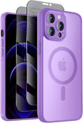 Symcele Designed for iPhone 12 Pro Case, Compatible with MagSafe, with Privacy Screen Protectors X2, [Camera Protection] [15FT Military Drop Protection] Shockproof Phone Case, 6.1", Light Purple