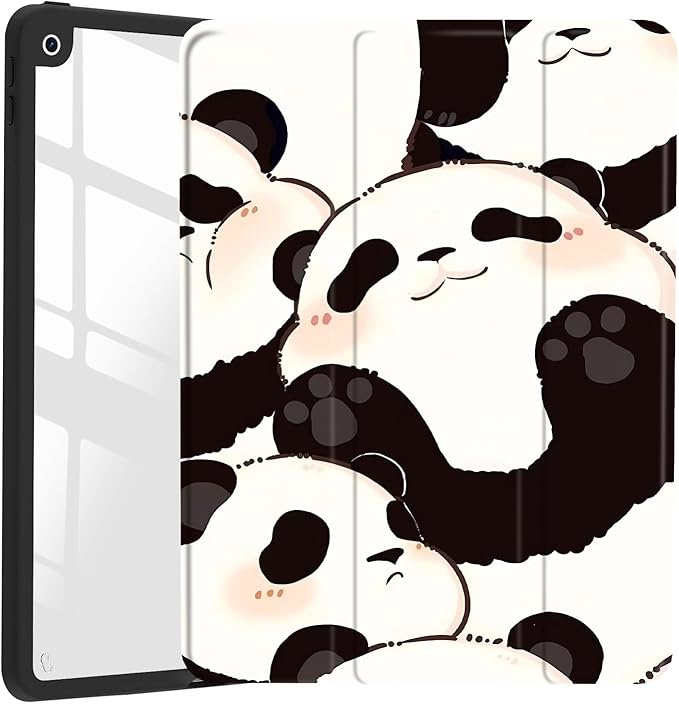 JOYLAND Lovely Pandas Pattern Case for iPad mini 7th(A17 Pro) 2024 / Mini 6th Generation 8.3" 2021,Clear Transparent Acrylic Hard Back Black Case with Pencil Holder Trifold Stand Tablet Cover