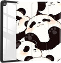 JOYLAND Lovely Pandas Pattern Case for iPad (A16) 11th Gen 2025 11-inch/10th Gen 2022 10.9 inch, Clear Acrylic Hard Back Black Case with Pencil Holder Trifold Stand Tablet Cover for Women
