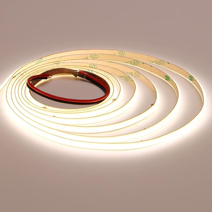 TOPAI 12V Thin 5mm COB LED Strip Light 4000K Natural White 16.4ft Bright 4000Lm CRI>90 Uniform Dotless 400LEDs/M Adhesive Flexible Cuttable LED Tape for DIY, Bedroom, Under Cabinet Lighting