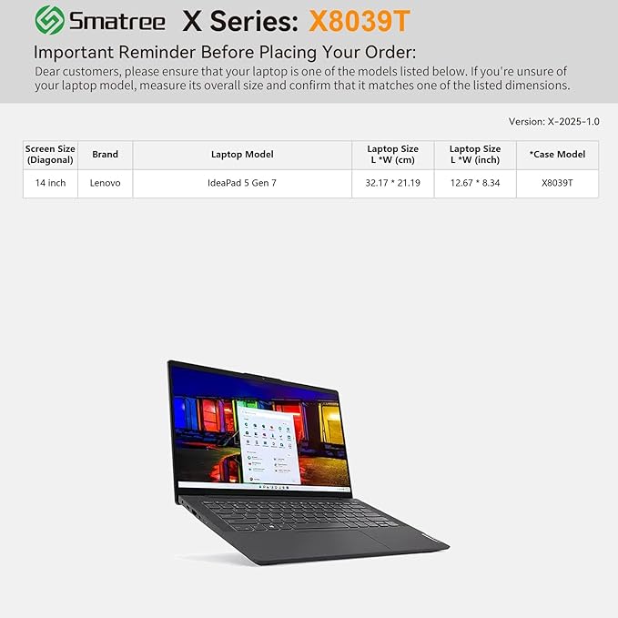 Smatree Hard EVA Protective Sleeve Case Compatible for 14 inch Lenovo IdeaPad 5 Gen 7 Laptop, Slim and Anti-Shock Lenovo IdeaPad 5 Gen 7 Laptop Case Notebook Bag (X8039T)