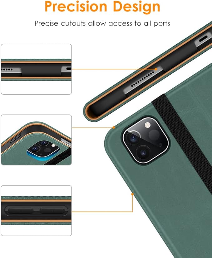 DTTO Case for iPad Pro 11 Inch 4th / 3rd / 2nd / 1st Generation 2022/2021/2020/2018,Premium PU Leather Folio Stand Cover with Hand Strap, Auto Wake/Sleep,Multiple Viewing Angles, Pine Green