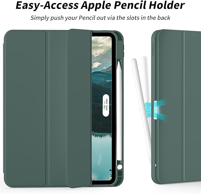 Aoub New iPad Pro 12.9 Case 6th Generation 2022 / 5th Gen 2021/ 4th Gen 2020 with Built-in Pencil Holder, Auto Wake/Sleep, Slim Stand Soft Back Shell Smart Cover for iPad Pro 12.9 Inch, Dark Green