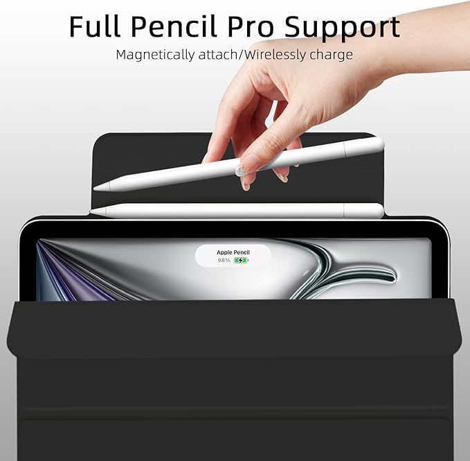 for iPad Air 13 inch M4/M3/M2 Case (2026/2025/2024,Model A3268/A3269/A3271), Auto Sleep/Wake and Magnetic Closure, Slim Trifold Stand Case, PU Leather Cover, Support Apple Pencil Pro, Black