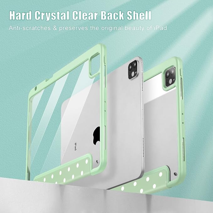 Tuiklol for iPad Pro 11 Inch 4th / 3rd / 2nd / 1st Gen (2022 2021 2020 2018) Case -Built-in Pencil Holder Shockproof Cover Clear Transparent Back Shell with Auto Wake/Sleep, Spot-Green