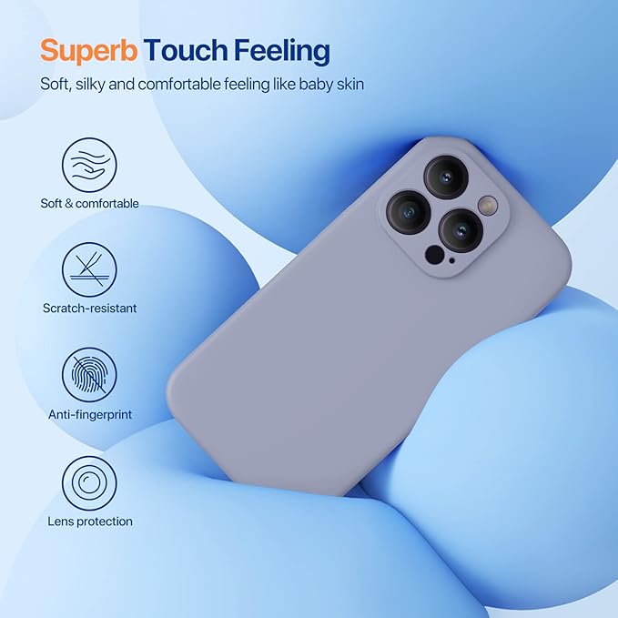 Miracase Designed for iPhone 14 Pro Max Phone Case with Screen Protector,[Upgraded Enhanced Camera Protection],Shockproof Liquid Silicone Case with Microfiber Lining,6.7 inch, Lavender Gray