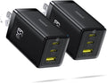 Baseus 2 Pack 65W USB C Charger Block, PPS 3-Port Fast Compact Foldable USB C Charger for MacBook, iPad Pro, Galaxy S24, iPhone 17/16 and More Series