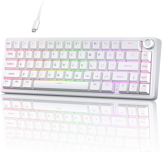 TMKB T68E 60% Wired Gaming Mechanical Keyboard, RGB Backlit Hot-Swappable Gasket Mount, Creamy Keyboard with Pre-Lubed Blueberry Switch, White