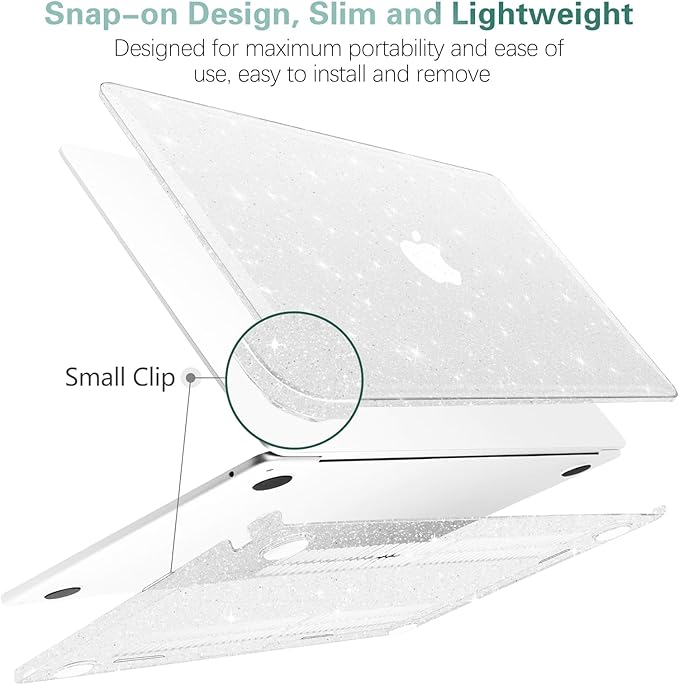 Clear Glitter Case for MacBook Air 13 inch 2021-2018 M1 A2337 A2179 A1932, Glitter MacBook Air M1 Case, Shiny Bling Sparkle Plastic Hardshell & Keyboard Cover for MacBook Air 13.3'', Transparent