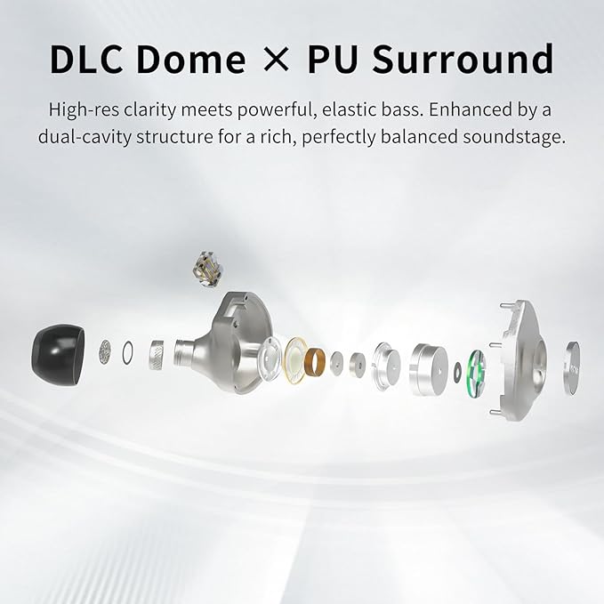 Delci AE Hi-Fi IEMs, 10mm DLC+PU Dynamic Drive in-Ear Monitors with Interchangeable Tuning Nozzles, 5.3g Ultralight CNC Aluminum Wired Earbuds, Detachable 164-Core Silver-Plated Cable(3.5mm)
