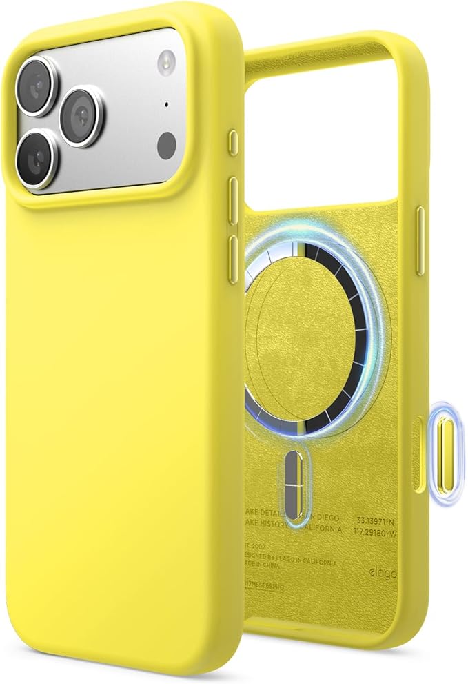 elago for iPhone 17 Pro Max Case, Premium Magnetic Silicone Case, Compatible with MagSafe, Liquid Silicone Material, Protective Cover, Shockproof, Slim Phone, 6.9 inch (Neon Yellow)