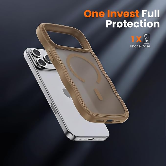 toushion for iPhone 17 Pro Case Cute Brown,Fits MagSafe,Matte Skin Feeling Back,Curly Wave Edge,Slim & Durable & Stylish,Cover Military-Grade Protection