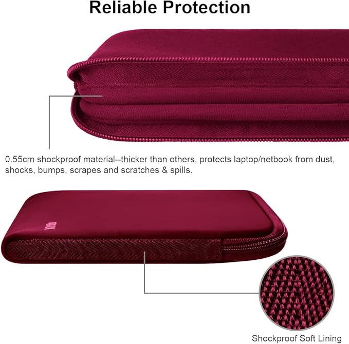 Arvok 11 11.6 12 Inch Laptop Sleeve Case for MacBook Air 12, Water-Resistant Neoprene Notebook Computer Tablet Sleeve, Carrying Bag Cover for Chromebook/HP/Dell/Lenovo/Asus/Acer, Wine Red