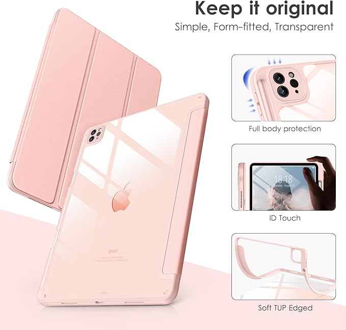 VIKESI Case for iPad Pro 12.9 6th/5th/4th/3rd Generation 2022/2021/2020/2018,TPU Shockproof Frame,Built-in Pencil Holder,Auto Sleep/Wake - Rose Gold