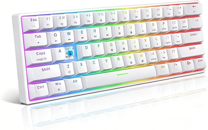 FANTECH MAXFIT61 RGB Wired 60% Mechanical Keyboard, 61 Keys Hot Swappable Type-C Programmable Gaming Keyboard, Blue Switch, White