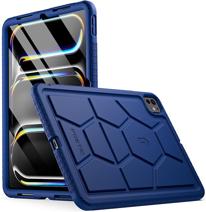 Poetic TurtleSkin Case for iPad Pro 11 Inch (M5) 2025/ (M4) 2024, Heavy Duty Shockproof Rugged Kids Friendly Drop Protection Silicone Cover Case, Navy Blue