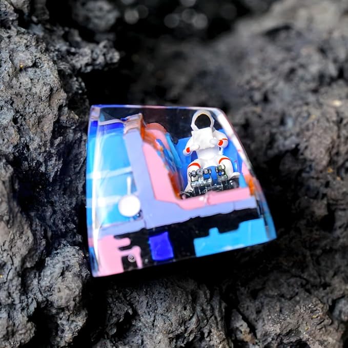 Astronaut Custom Artisan Keycap with Blue Pink Spaceship R1 SA Profile Astronauts Keycaps 1U ESC Handmade Gaming Resin Key Cap Cherry MX Switch Compatible Mechanical Keyboard Space Lover Gift