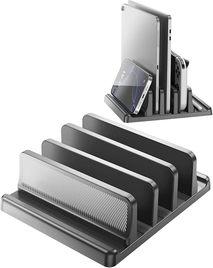 EAXBUX 5 in 1 Vertical Laptop Stand Holder,Adjustable ABS Plastic Laptop Organizer Desktop Management Notebook Dock,Vertical Laptop Stand Space Saving for MacBook,Surface,Samsung,HP,Dell,Chrome Book