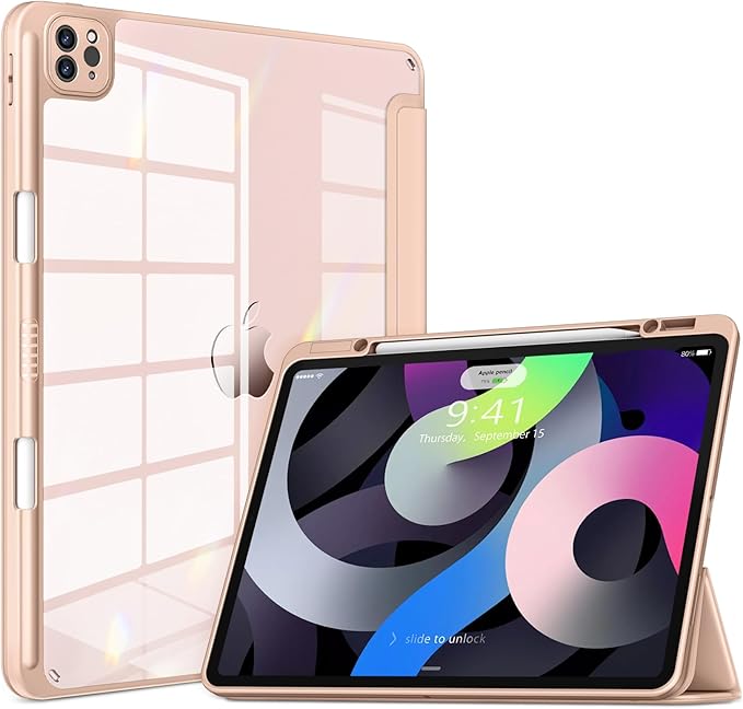 VIKESI Case for iPad Pro 12.9 6th/5th/4th/3rd Generation 2022/2021/2020/2018,TPU Shockproof Frame,Built-in Pencil Holder,Auto Sleep/Wake - Pink Gold