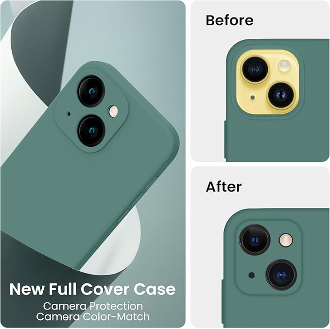 FireNova Designed for iPhone 14 Case, Silicone Upgraded [Camera Protection] Phone Case, Soft Anti-Scratch Microfiber Lining Inside, 6.1 inch, Midnight Green
