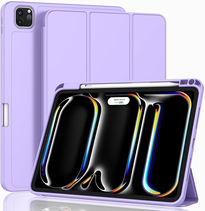 ZryXal iPad Pro 11 Inch Case (M5) 2025/ (M4) 2024 (Model: A2836/A2837/A3006), Trifold Stand Smart Cover with Pencil Holder and Soft TPU Back, Auto Wake/Sleep (New Clove Purple)