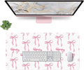 White Mouse Pad with Pink Bows, Cute Desk Mat Pink Keyboard Mat for Computer Laptop Non-Slip Rubber Base, Large Office Mat Girly Desktop Accessories School Office Supplies for Girls Women 23.6 x 11.8