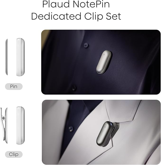Replacement Magnetic Clip and Pin Attachments for Plaud NotePin (*NOT Included), Accessory Replacement Kit Set for NotePin AI Voice Recorder (No Additional Purchases Needed), Silver