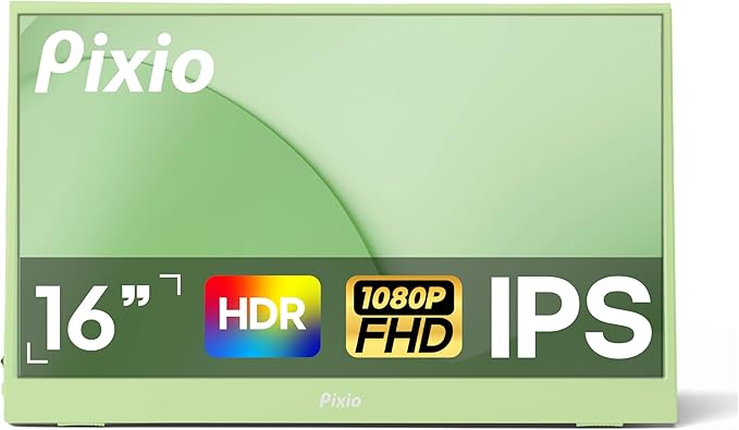 Pixio PX160 Wave Mint Green Portable Monitor 15.6 inch 60Hz FHD 1080p IPS Panel HDR Screen Cover Stand USB-C HDMI Laptop Screen Extender Portable Monitor for Laptop, PC, Console, Phone