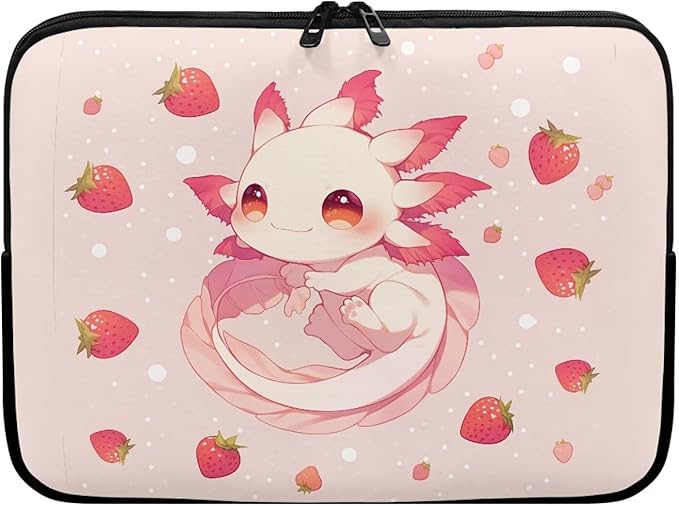 Cute Axolotl Laptop Sleeve Women Strawberry Lap Top Case for Teen Girls 10inch Computer Sleeve Slim Laptop Protector with Multiple Uses Laptop Carrying Case Pink Briefcase