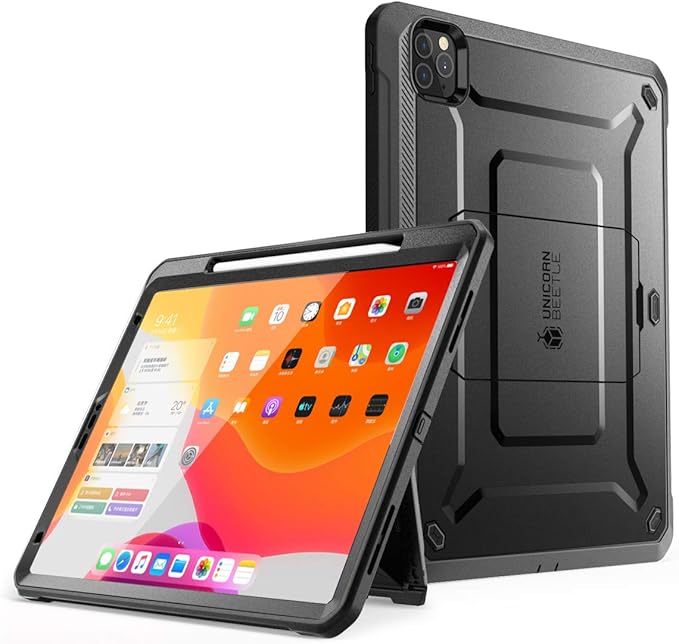 SUPCASE for iPad Pro 12.9 Inch 4th generation 2020 Case with Built-in Screen Protector & Stand(Unicorn Beetle Pro), [Military-Grade Protection] [Apple Pencil Holder] Full-Body Rugged Cover, Black