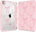May Chen Case for iPad Pro 11-Inch M5/M4 2025/2024 (6th/5th Generation), Clear Transparent Print Back Shell Slim Stand Shockproof Tablet Cover, Auto Wake/Sleep, Pink Bows P721