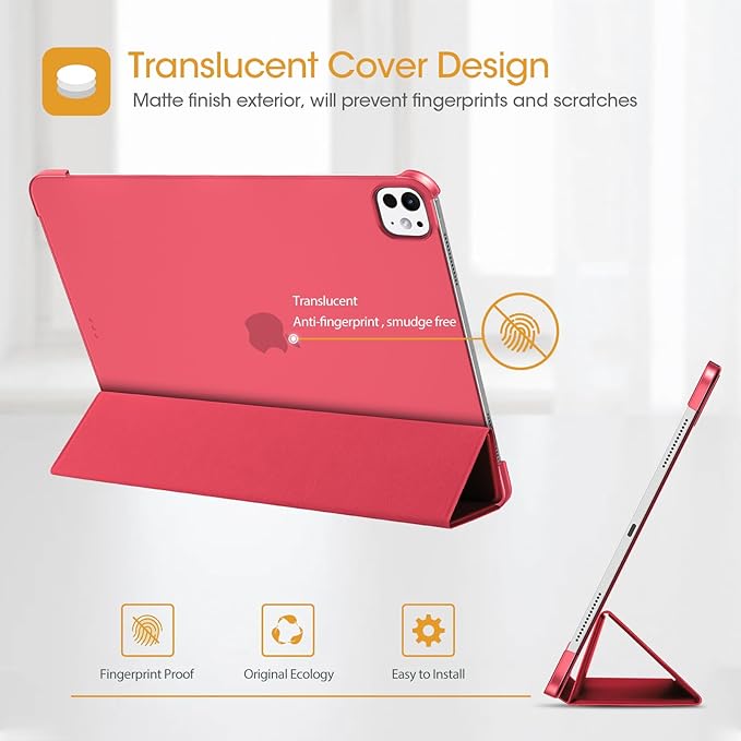 ProCase for iPad Pro 13 Inch Case M5 2025/ M4 2024, Smart Cover iPad Pro M5 M4 Case 13 Inch, Slim Stand Translucent Hard Shell Back, Supports Touch ID, Auto Wake/Sleep -Red