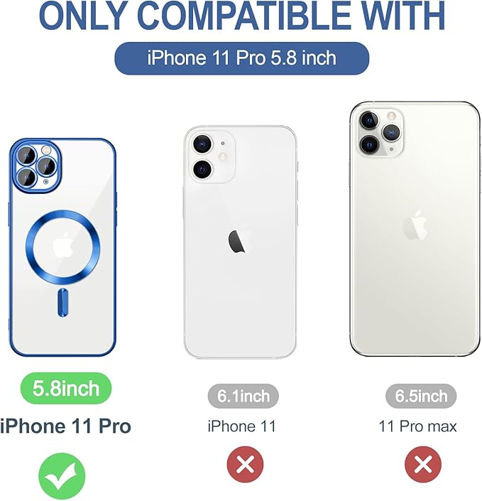 Hython Magnetic Clear for iPhone 11 Pro Case with Camera Lens Protector [Compatible with MagSafe] Luxury Plating Edge Slim Soft TPU Cover Protective Phone Case for iPhone 11 Pro 5.8", Deep Blue