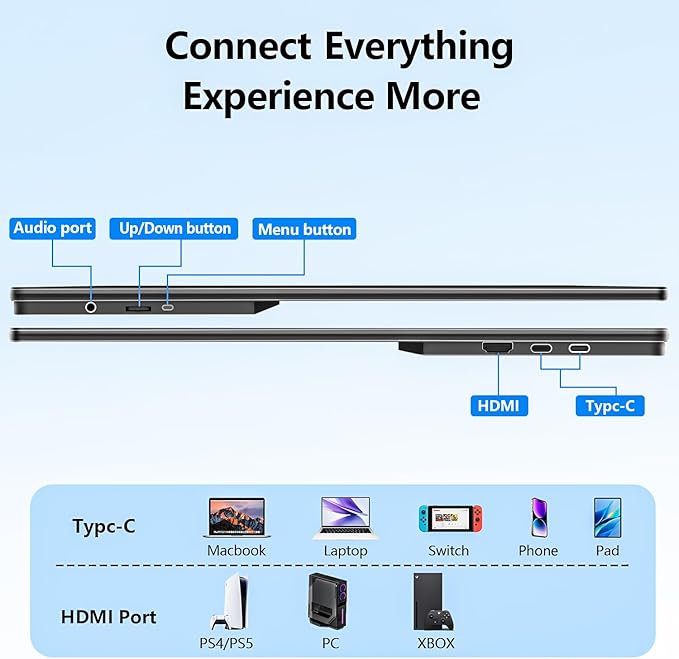 24” 4K 3840 * 2160 Portable Monitor 100Hz 120% sRGB USB-C HDMI Large Gaming Second Extender Display Monitor for MacBook Laptop,Desktiop,PS5/4, Xbox, Switch,Phone