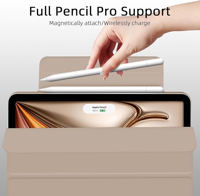 for iPad Air 13 inch M4/M3/M2 Case (2026/2025/2024,Model A3268/A3269/A3271), Auto Sleep/Wake and Magnetic Closure, Trifold Stand Case, PU Leather Cover, Support Apple Pencil Pro, Oat Coffee