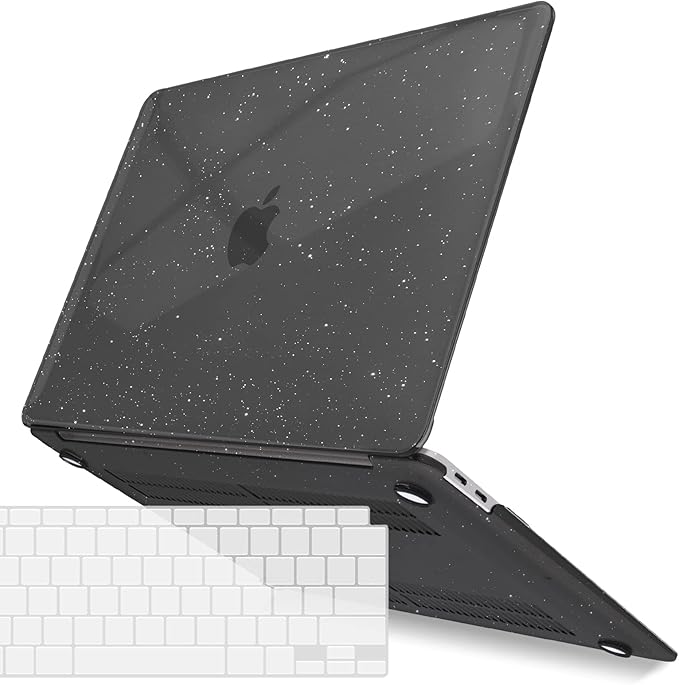 IBENZER Compatible with New MacBook Air 13 inch Case 2022 2021 2020 M1 A2337 A2179 A1932, Plastic Hard Shell Case with Keyboard Cover for Mac Retina Display with Touch ID, Star Black, AT13-S-BK+1