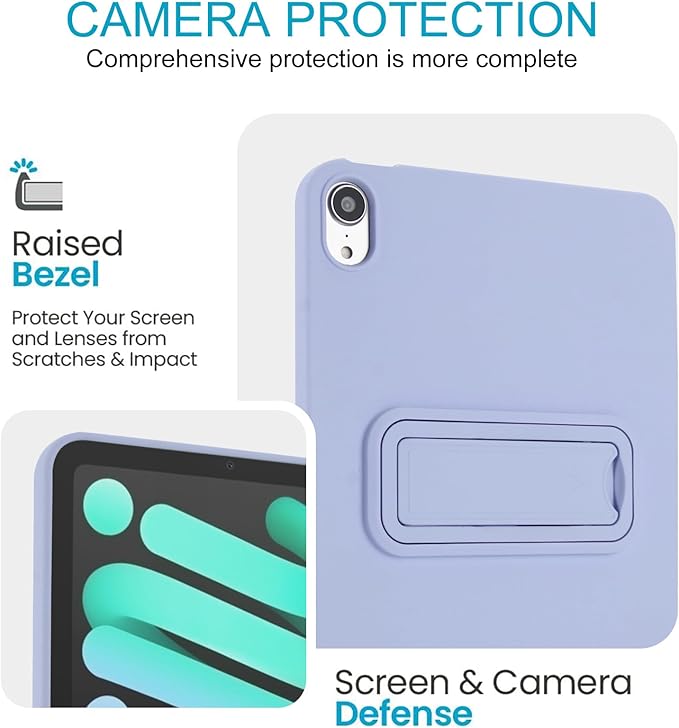 Case for iPad mini 7th & 6th Gen with Kickstand, Soft TPU + Hard PC Ultimate Delicate Touch Feeling Shockproof Protective Back Cover for iPad mini 7th 6th Women Men, Lightpurple