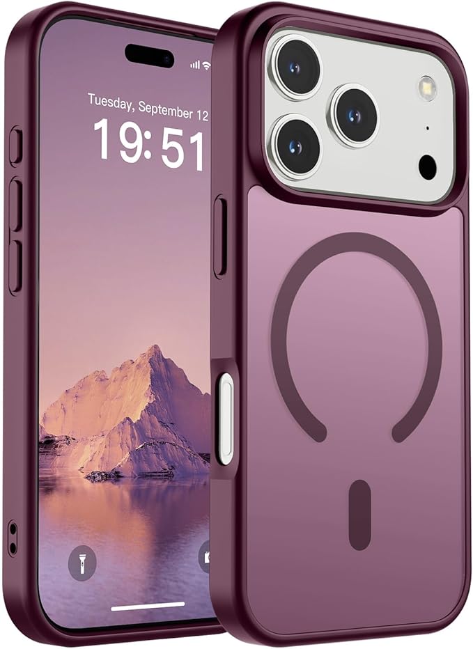 SUPFINE Magnetic for iPhone 17 Pro Case (Compatible with MagSafe)(Military Grade Drop Protection) Translucent Matte Shockproof with Anti-Fingerprint Phone Cover 2025,Wine Red