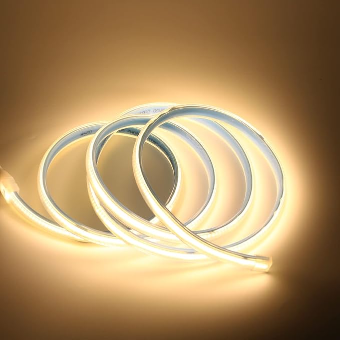 3 Meter LED Strip Lights with US Plug 110v 9.84 Foot Waterproof LED Rope Light Flexible Dimmable COB LED Strip with Plug-in for Kitchen and Bathroom (Warm White, 9.84ft)