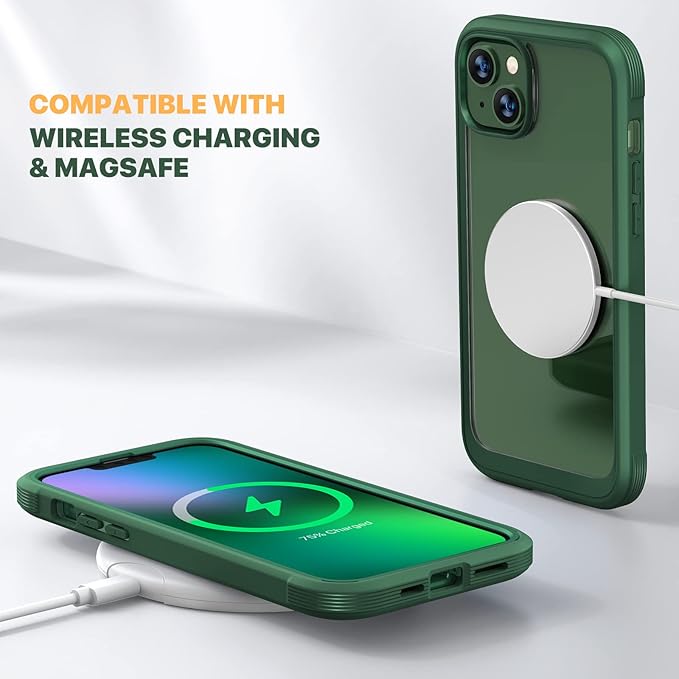 Diaclara Designed for iPhone 13 Case, Full Body Rugged with Built-in Touch Sensitive Anti-Scratch Privacy Screen Protector, Soft TPU Bumper Case for iPhone 13 6.1" (Green)
