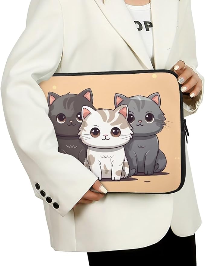 Cute Cat Laptop Sleeve for Women Teen Girls 10 inch Laptop Protector with Multiple Uses Lap Top Case Lightweight Computer Carrying Case Kawaii Tablet Bag for Daughters Brown
