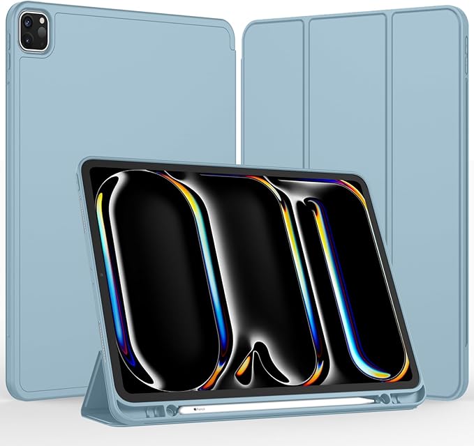 iMieet Case for iPad Pro 11 Inch (M5) 2025 /(M4) 2024 5th Gen, Trifold Stand Smart Cover with Pencil Holder and Soft TPU Back, Auto Wake/Sleep (Light Blue)