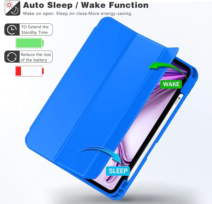ZryXal New iPad Air 13 Inch Case M3 2025/M2 2024 with Pencil Holder, Trifold Stand Smart Case with Soft TPU Back,Auto Wake/Sleep(Medium Blue)